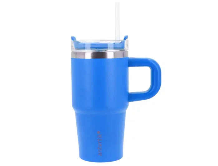 Antartik Taza térmica Pulse con asa y pajita, Azul marino, 570 ml