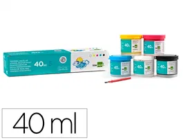 Liderpapel Tempera Escolar Caja 5 Colores 40 ml + Pincel Ideal para Papel, Cartulina, Madera, Tela, Modelar y Arcilla