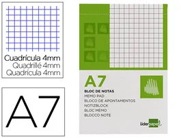 Liderpapel Bloc de notas A7 Cuadriculado 4mm 80 hojas 60g/m2 Perforado