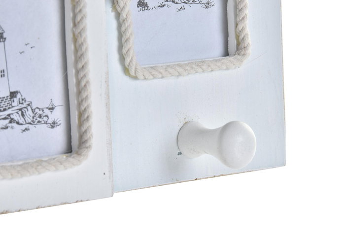 DKD Home Decor Perchero Pared Mediterraneo Azul Blanco Madera Cristal Casitas 5 x 28 x 47 cm
