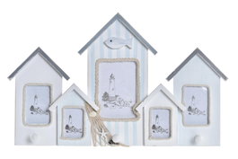 DKD Home Decor Perchero de Pared Casitas Azul y Blanco