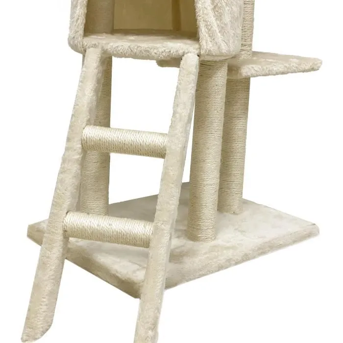 JIPSY Árbol Rascador para Gatos Beige ALC12 con 3 Plataformas, Nicho, Ratones, Percha y Sisal - 79 x 34 x 138 cm