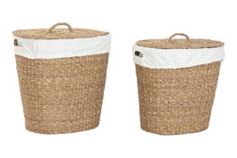DKD Home Decor Set de 2 Cestas para la Ropa Seagrass y Algodón Ovaladas