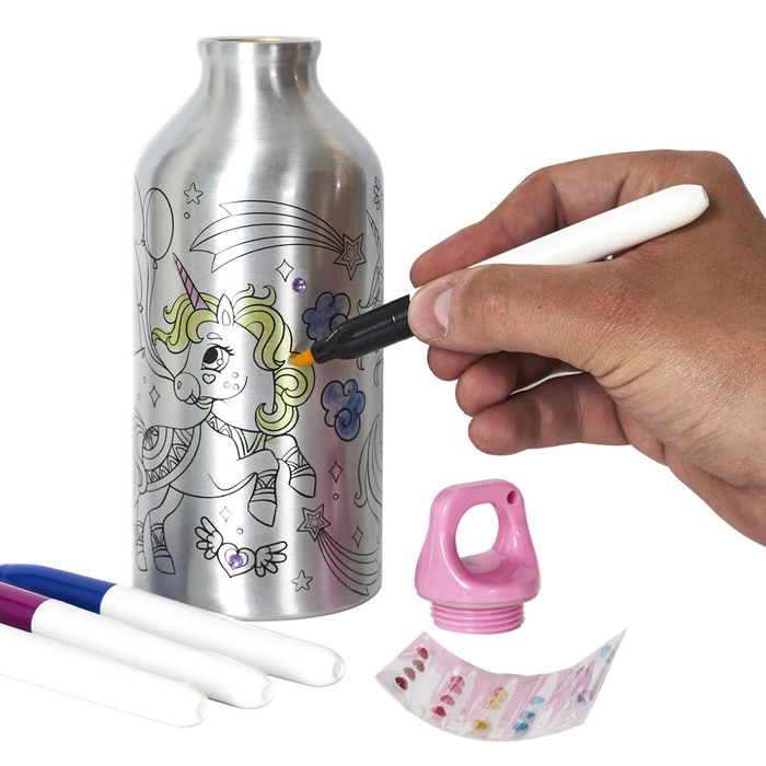 Cook Concept Termo Botella 550 Ml Licorne con Rotuladores y Pegatinas Brillantes