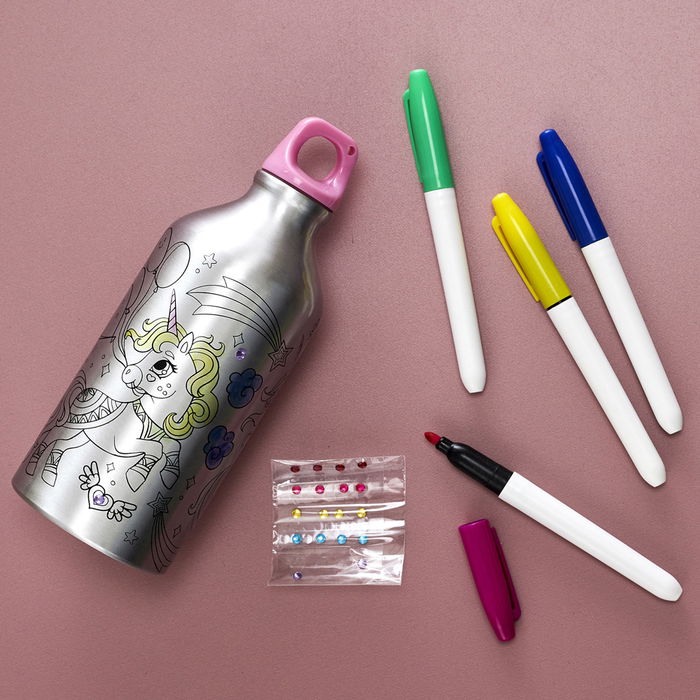 Cook Concept Termo Botella 550 Ml Licorne con Rotuladores y Pegatinas Brillantes