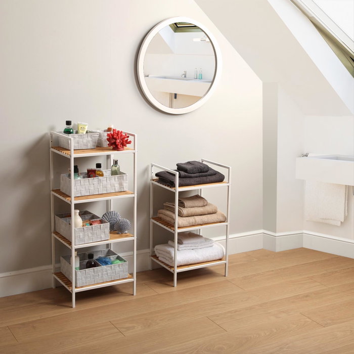 Versa Estantería 4 Baldas Blanco 32.5x95x39 cm Bambú y Metal