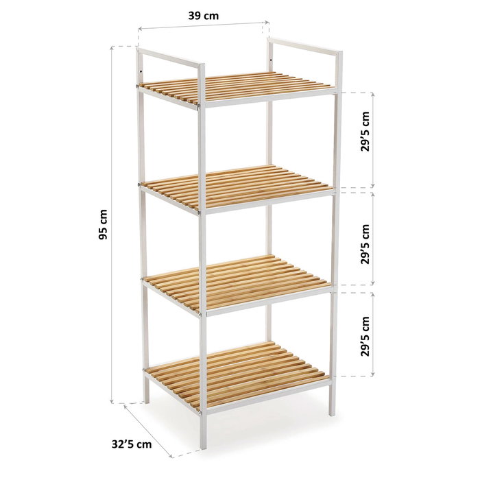 Versa Estantería 4 Baldas Blanco 32.5x95x39 cm Bambú y Metal