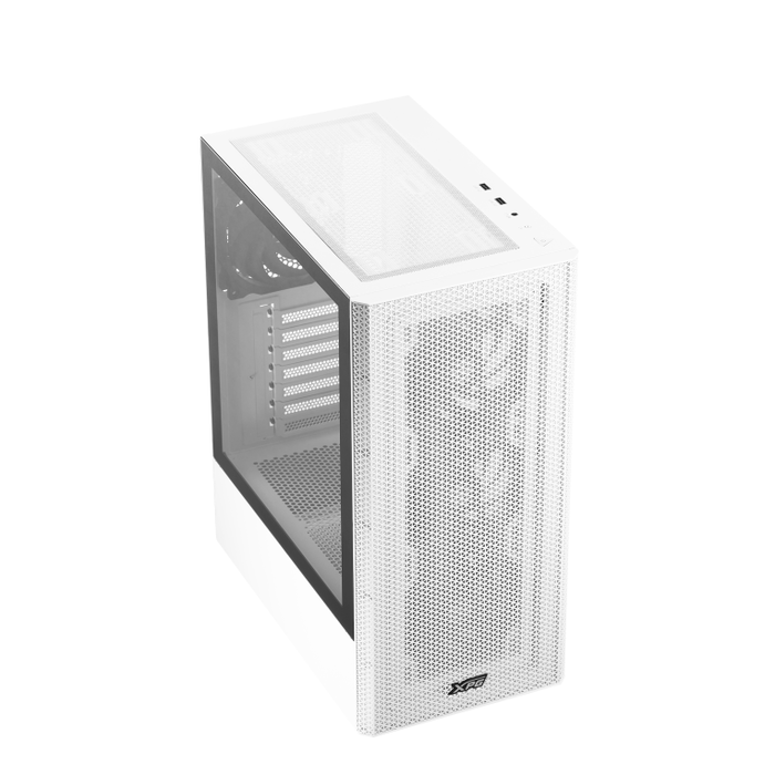 XPG VALOR MESH Torre Media Blanca con Ventana de Cristal Templado y Panel Frontal de Malla