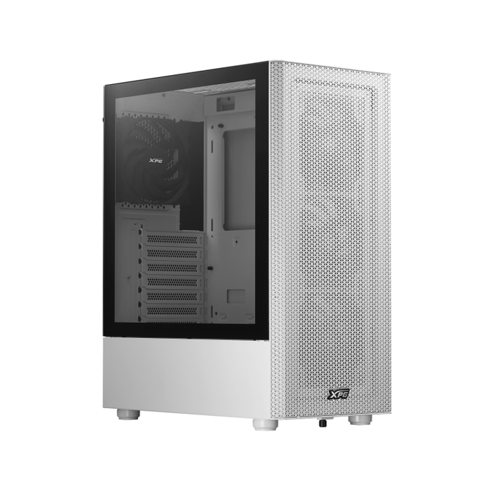 XPG VALOR MESH Torre Media Blanca con Ventana de Cristal Templado y Panel Frontal de Malla