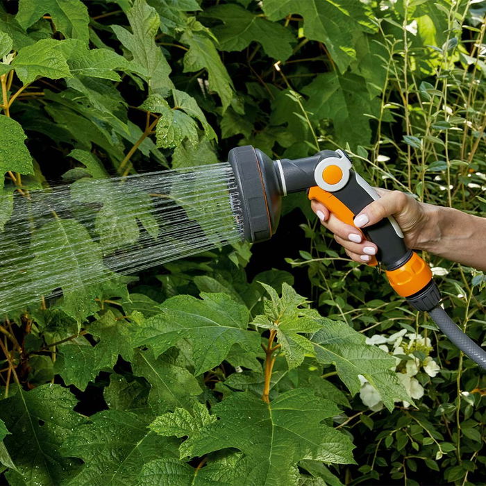 GF Pistola de riego multichorro XL selector 5, 5 patrones de rociado, 20 l/min, regulador de caudal con cobertura de goma antideslizante