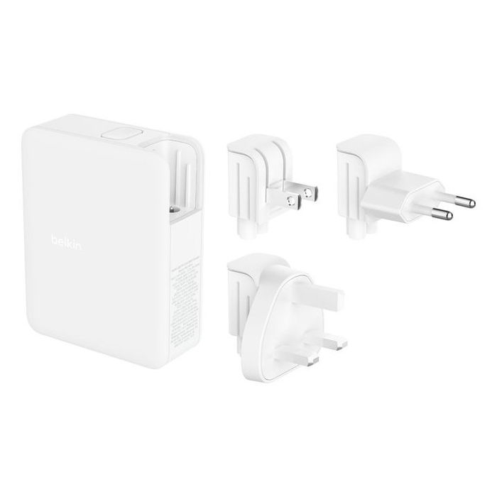 Belkin WCH014btWH - Cargador de Pared GaN 140W, 3 Puertos USB-C y 1 USB-A, Carga Rápida PD para Portátil, Tablet y Smartphone