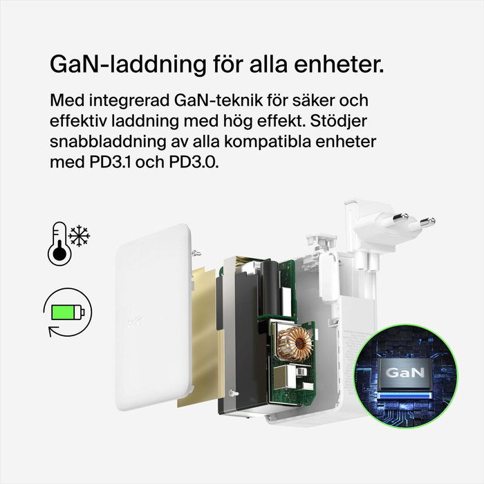Belkin BoostCharge Pro 140W 4-Port GaN Cargador de Pared WCH014BTWH Blanco