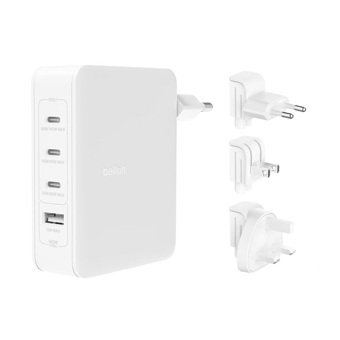 Belkin BoostCharge Pro 140W 4-Port GaN Cargador de Pared WCH014BTWH Blanco