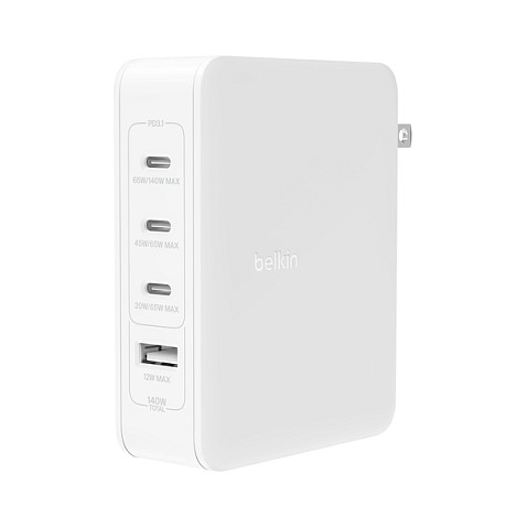 Belkin BoostCharge Pro 140W 4-Port GaN Cargador de Pared WCH014BTWH Blanco