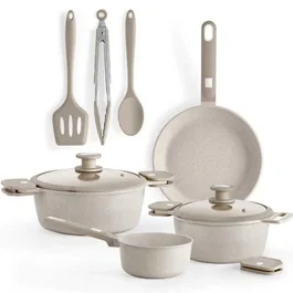 Monix Batería de Cocina 9 Piezas Denmark - Set Cazo 16cm, Sarten 24cm, Cacerolas 20 y 24cm con Tapa, Aluminio Fundido Antiadherente Tricapa, Apta Inducción y Horno