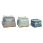 DKD Home Decor Set de 3 Cestas de Bambú y Algodón Azul