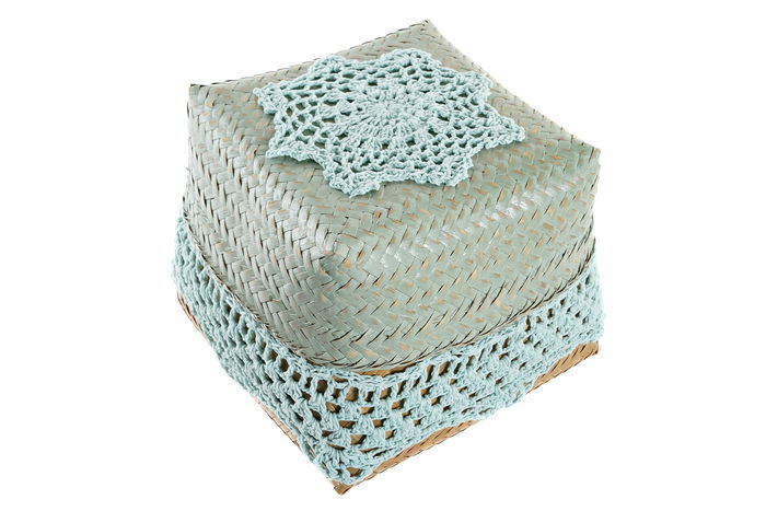 DKD Home Decor Cesta Azul Turquesa Bambú Algodón Set de 3 Piezas 27 x 27 x 22 cm