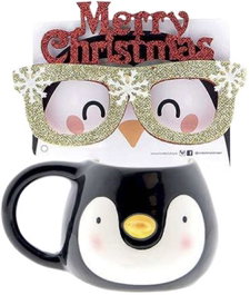 LOVELY STORY Taza Penguin 350ml + Gafas Merry Christmas