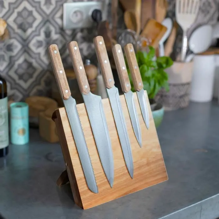 LIVOO MEC136 Juego de 5 cuchillos con soporte magnético, hoja de acero inoxidable, tamaño de 20 a 32,5 cm LIVOO MEC136 Juego de 5 cuchillos con soporte magnético, hoja de acero inoxidable, tamaño de 20 a 32,5 cm