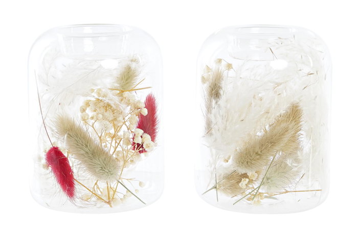 DKD Home Decor Portavelas de Cristal con Flor Seca (Surtido de 2 unidades) DKD Home Decor Portavelas de Cristal con Flor Seca (Surtido de 2 unidades)