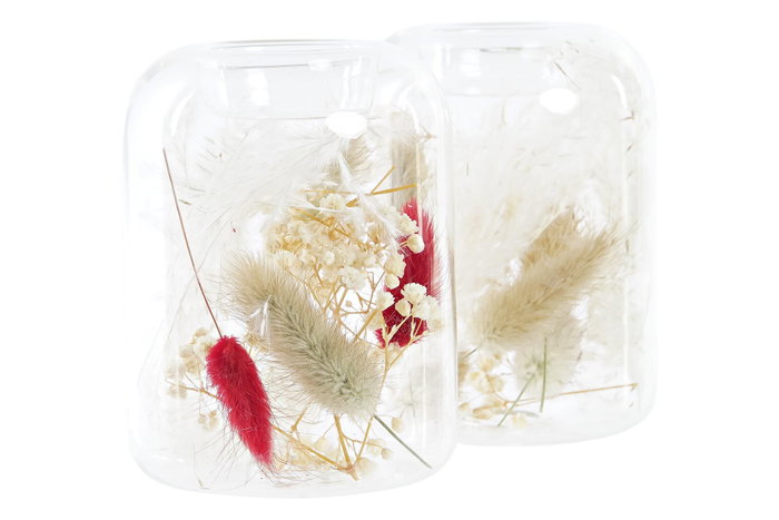 DKD Home Decor Portavelas de Cristal con Flor Seca (Surtido de 2 unidades) DKD Home Decor Portavelas de Cristal con Flor Seca (Surtido de 2 unidades)