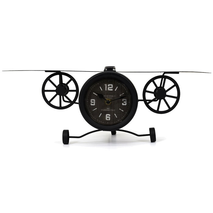 Home Deco Factory Reloj Sobremesa Vintage Avió Industriel, 47x26x16 cm, Hierro, Vidrio, PP, Pila AA (No Incl.)