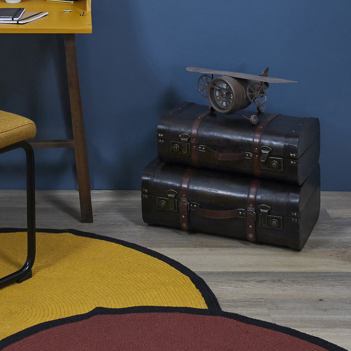 Home Deco Factory Reloj Sobremesa Vintage Avió Industriel, 47x26x16 cm, Hierro, Vidrio, PP, Pila AA (No Incl.)