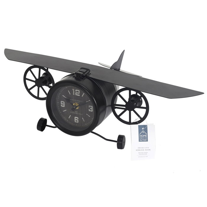 Home Deco Factory Reloj Sobremesa Vintage Avió Industriel, 47x26x16 cm, Hierro, Vidrio, PP, Pila AA (No Incl.)
