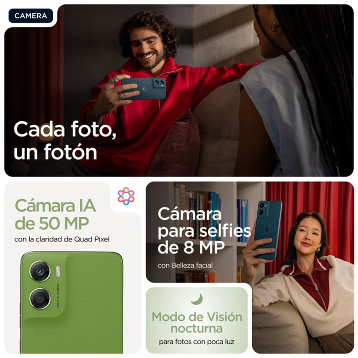 Motorola moto g06 - Smartphone Android 15, Pantalla 6.88" FHD+ 120Hz, 4GB RAM + 256GB, Cámara 50MP, Batería 5200mAh, 4G, NFC, Color Verde Tendril