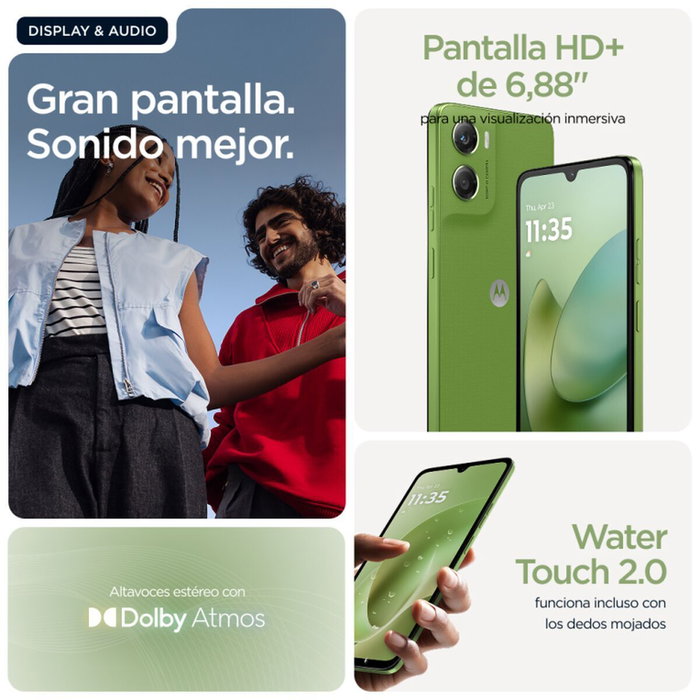 Motorola moto g06 - Smartphone Android 15, Pantalla 6.88" FHD+ 120Hz, 4GB RAM + 256GB, Cámara 50MP, Batería 5200mAh, 4G, NFC, Color Verde Tendril