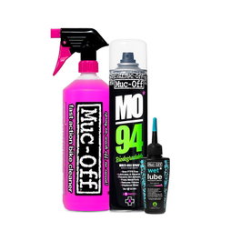 Muc-Off Pack Limpiador Biodegradable Nano Tech, MO-94 y Lubricante Húmedo para Cadena