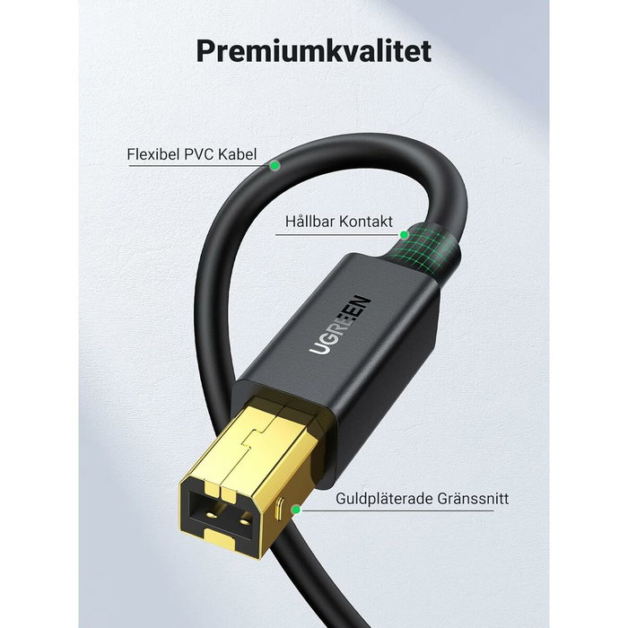 Ugreen US135 Cable USB 2.0 A-B para impresora, chapado en oro, 3m, negro