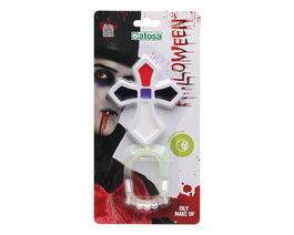 Maquillaje Halloween Vampiro Con Dentadura Fosforescente Para Adultos - Kit Completo Para Caracterizaciones