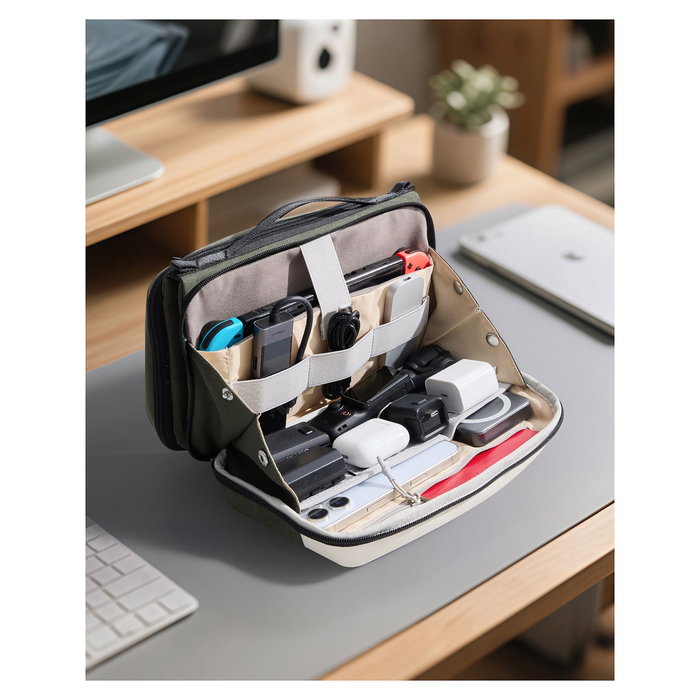 Inateck ABM34 Maletín de Cable de Poliéster 28x17x11.8 cm con Cremallera, Color Oliva