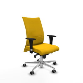 PIQUERAS Y CRESPO Silla Albacete Confidente con Mecanismo Sincro, Tela Amarillo, Base Aluminio, Brazos 1D, Ruedas 65mm