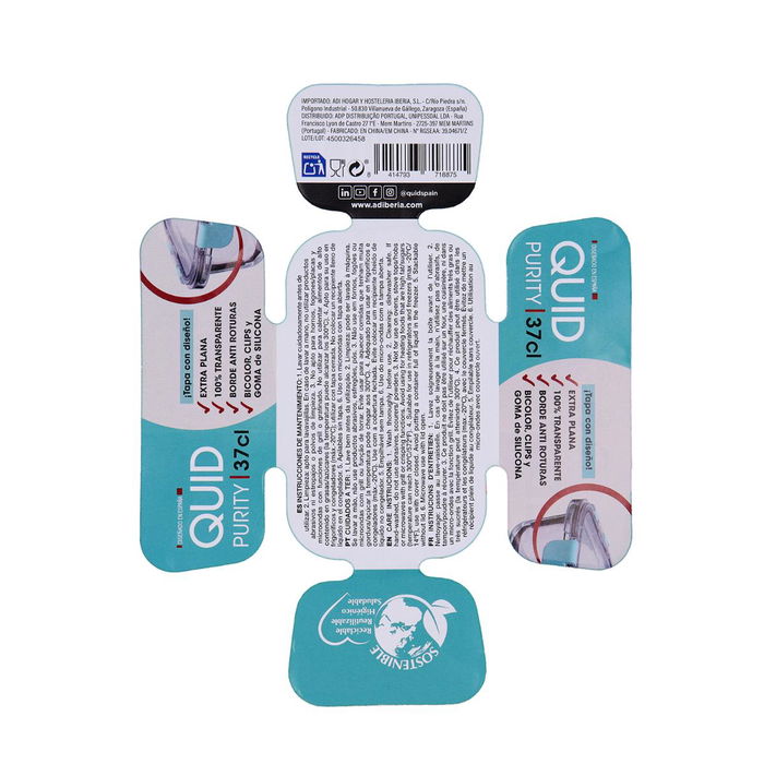 Recipiente Hermético Vidrio Purity Quid 15,3x11,2x5,8 cm - 37 cL