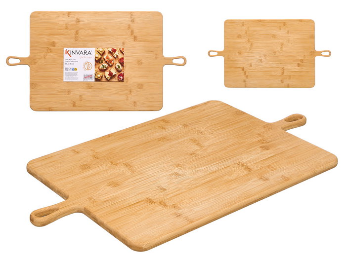 KINVARA Tabla de servir cuadrada de bambú con 2 asas KINVARA Tabla de servir cuadrada de bambú con 2 asas
