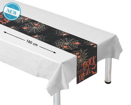 Atosa Mantel Individual Decorativo Negro con Telarañas Blancas Halloween 180 * 35 cm