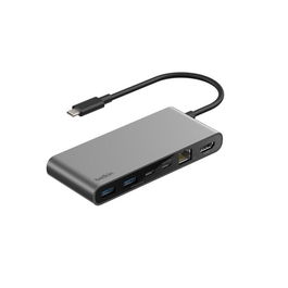 Belkin INC024HQSGY Adaptador USB-C 8 en 1 con Puerto HDMI 4K 60Hz, Ethernet 2.5G, 2xUSB-C, 2xUSB-A 3.2, Lector SD/MicroSD - Gris