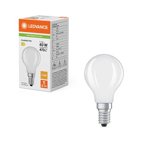 OSRAM LED Classic P 40 Filament 3.4W E14 827 Frosted - Bombilla LED Mini Vintage 470 lm Blanco Cálido 2700K, Regulable