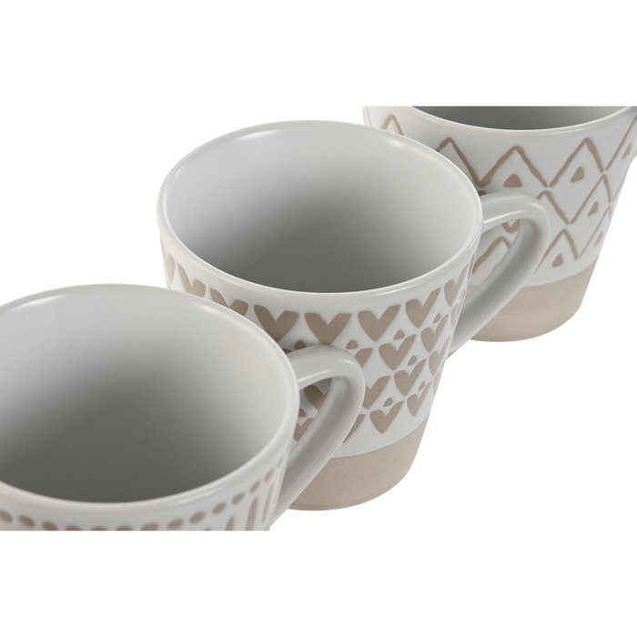DKD Home Decor Tazas de Café Boho de Gres Beige Blanco 180ml Set de 4