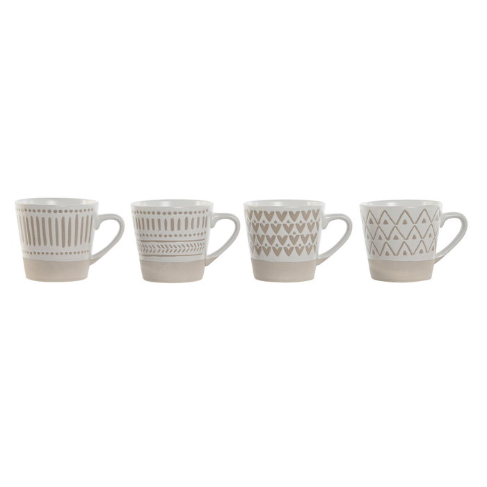 DKD Home Decor Tazas de Café Boho de Gres Beige Blanco 180ml Set de 4