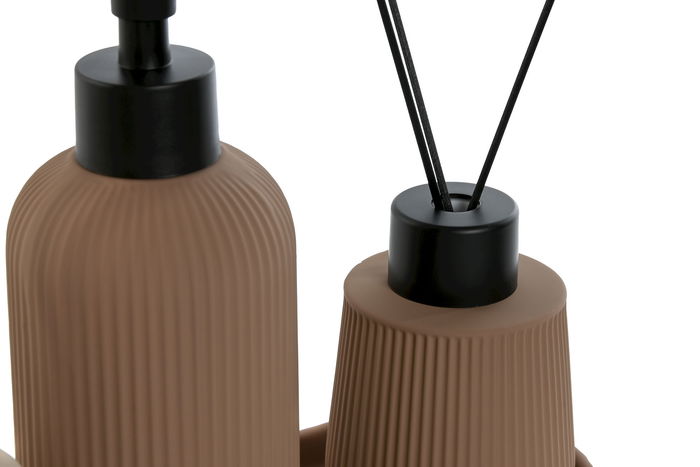 DKD Home Decor Baño Crema Terracota Dolomita ABS Set de 3 Piezas 9 x 2 x 17 cm