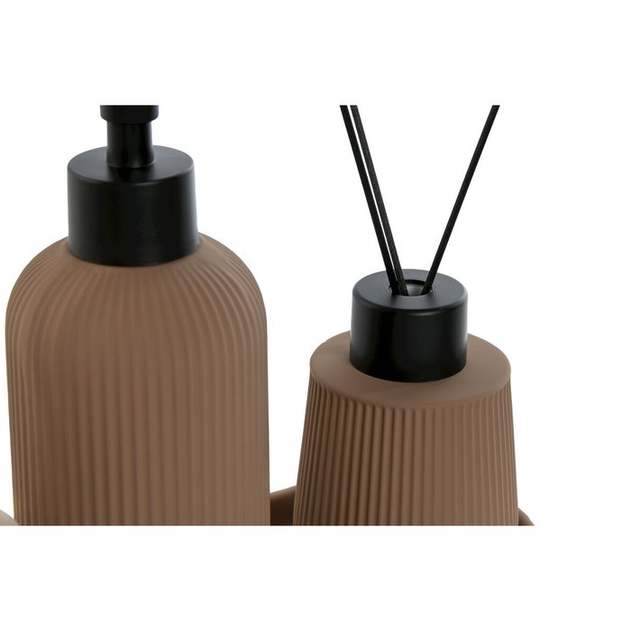 DKD Home Decor Set de 3 Accesorios de Baño en Crema y Terracota DKD Home Decor Set de 3 Accesorios de Baño en Crema y Terracota
