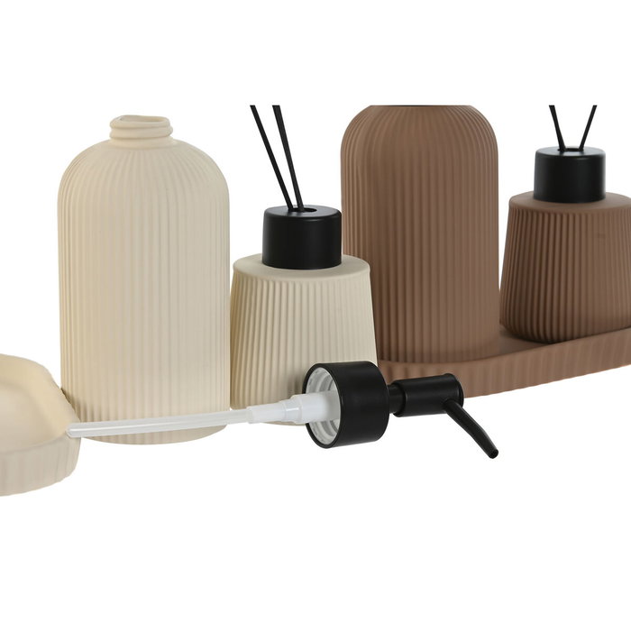 DKD Home Decor Set de 3 Accesorios de Baño en Crema y Terracota DKD Home Decor Set de 3 Accesorios de Baño en Crema y Terracota