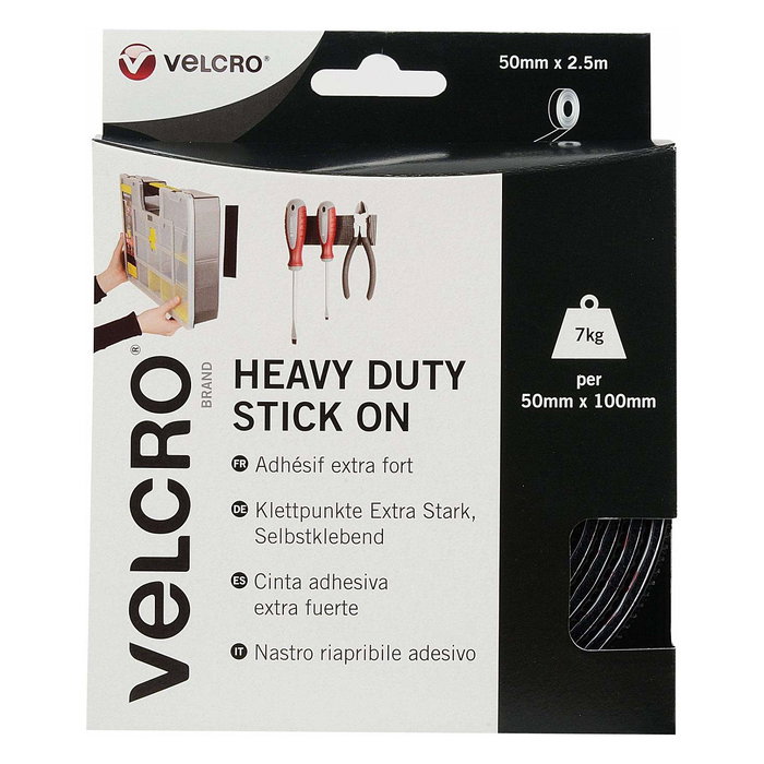 VELCRO Cinta de velcro autoadhesiva VEL-EC60245 de 50 mm x 2,5 m, Negro VELCRO Cinta de velcro autoadhesiva VEL-EC60245 de 50 mm x 2,5 m, Negro