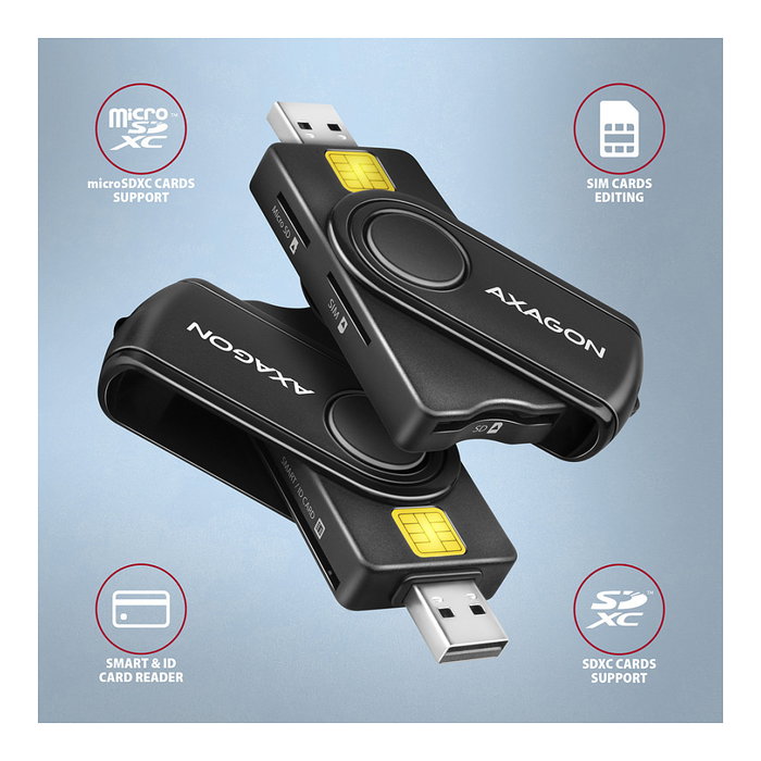Axagon CRE-SMP2A USB Smart Card & SD/microSD/SIM Card PocketReader Axagon CRE-SMP2A USB Smart Card & SD/microSD/SIM Card PocketReader