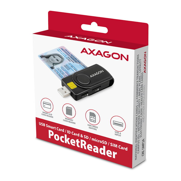 Axagon CRE-SMP2A USB Smart Card & SD/microSD/SIM Card PocketReader Axagon CRE-SMP2A USB Smart Card & SD/microSD/SIM Card PocketReader