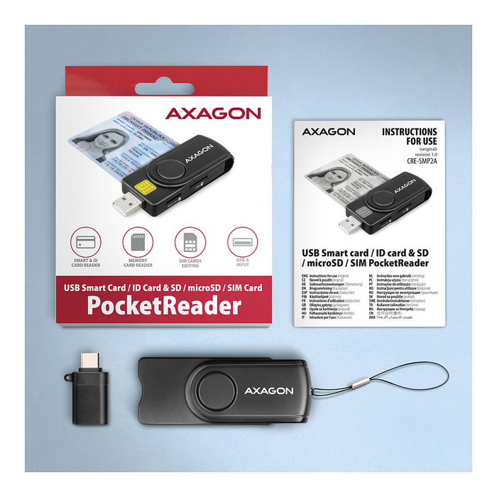 Axagon CRE-SMP2A USB Smart Card & SD/microSD/SIM Card PocketReader Axagon CRE-SMP2A USB Smart Card & SD/microSD/SIM Card PocketReader