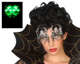 Halloween Gafas Accesorio de Disfraz Adulto con Luces LED y Diseño de Araña Verde para Fiestas